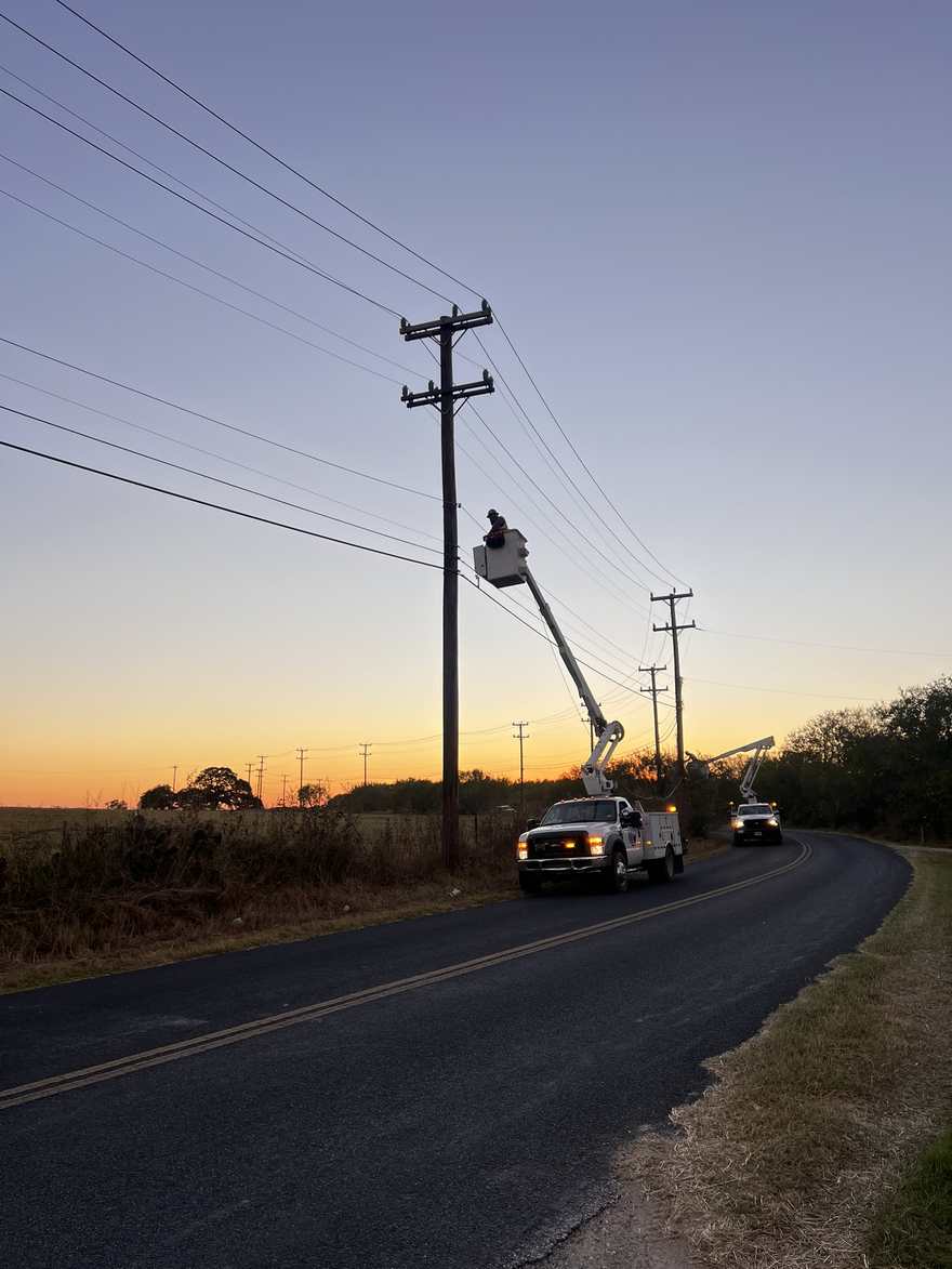 Working past sunset on a country road